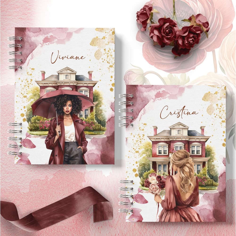 Caderno "primavera Bordô" personalizado com nome, 200 páginas, leia a descrição