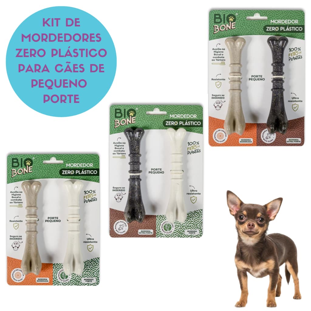 Kit Mordedor Brinquedo Para Cães porte Biobone Ossinho Pequeno Natural Resistente