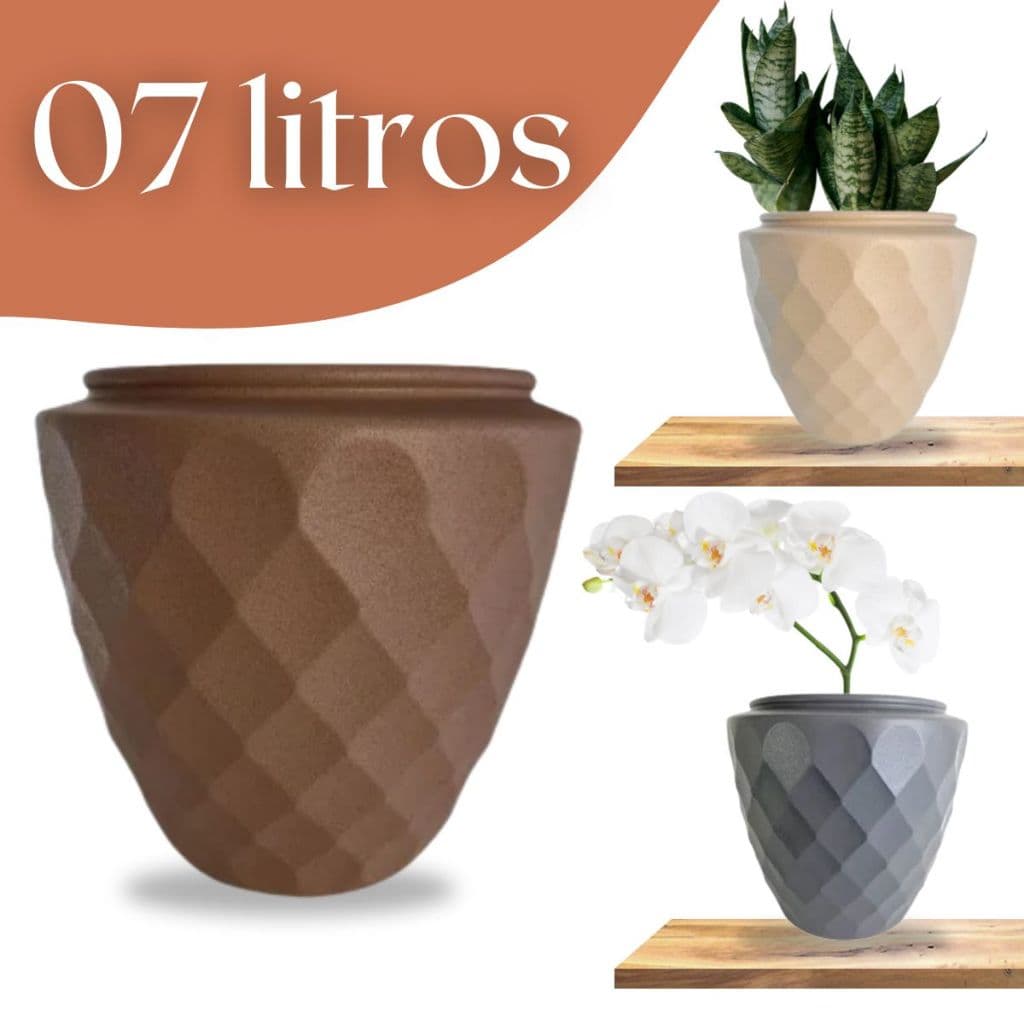 Vaso Plástico de Planta Detalhado Diamante 22cm 07 Litros - Cachepot Pote de Jardim Chão - Plástico Resistente Floreira