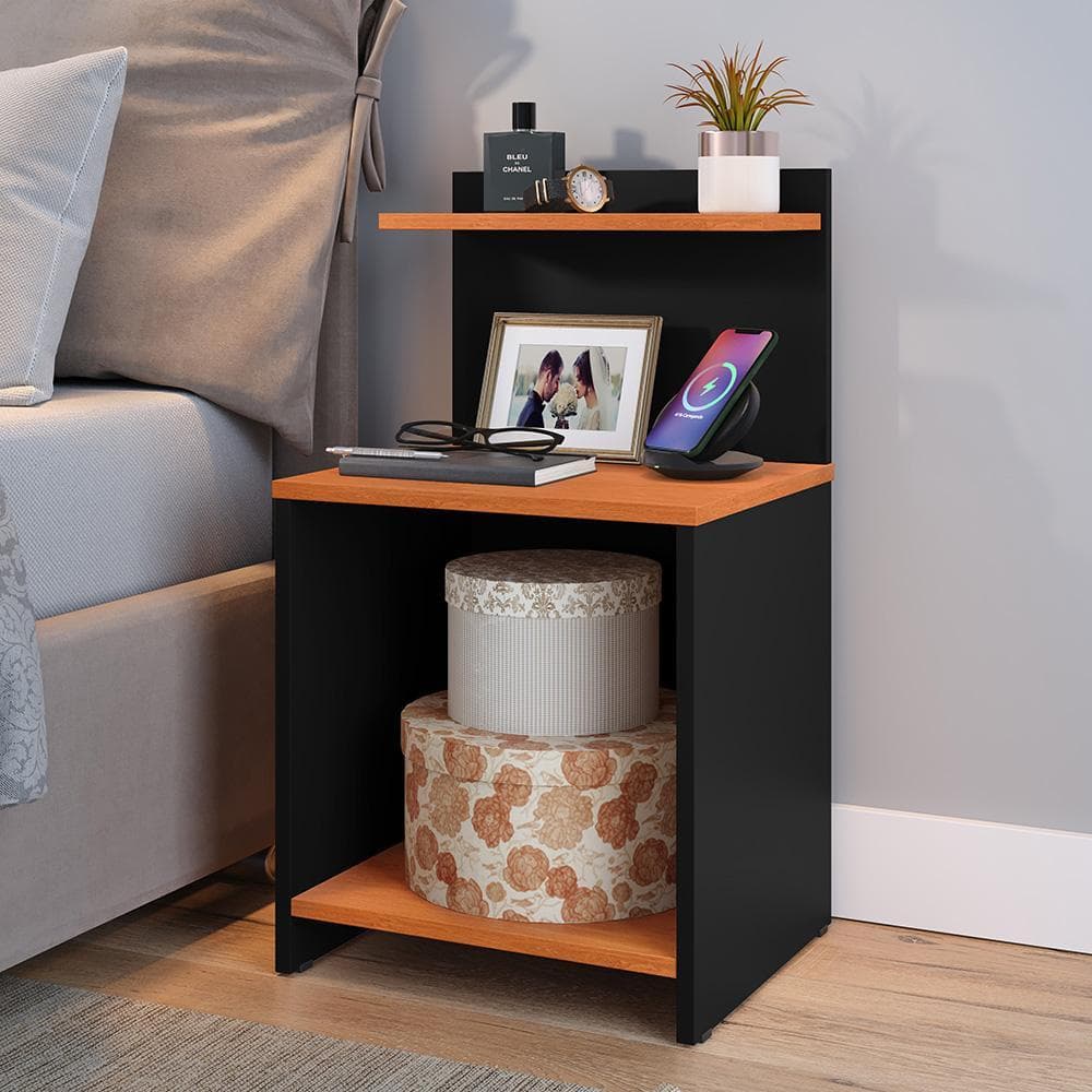 Mesa de Cabeceira Quarto Lateral c/ Nicho Decorativo com Prateleira Suspensa para Cama Várias Cores