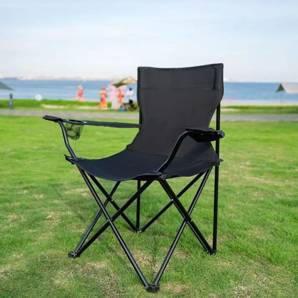 Cadeira Dobrável Preta Ou Azul Para Praia Camping e Pesca Acampamento