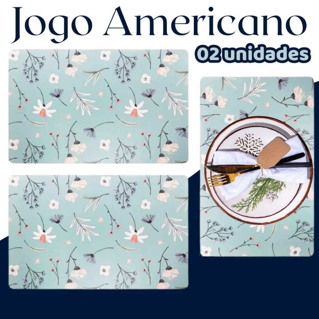 Kit 02 Lugar Americano Jogo Plãstico Flores e Folhas - Mesa Posta Pano de Mesa Cozinha - Grande e Resistente Luxo