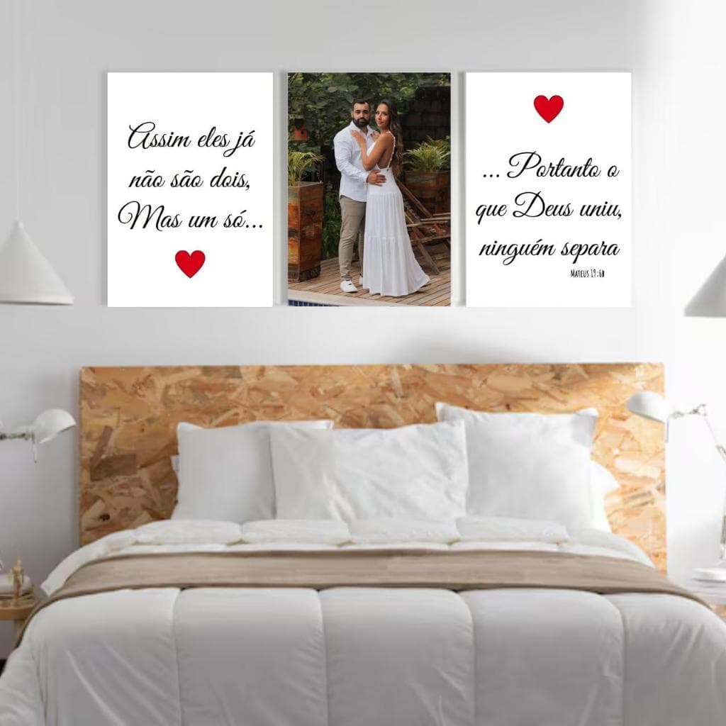 Kit 3 peças Quadro casal personalizado com sua foto decoração quarto namorados