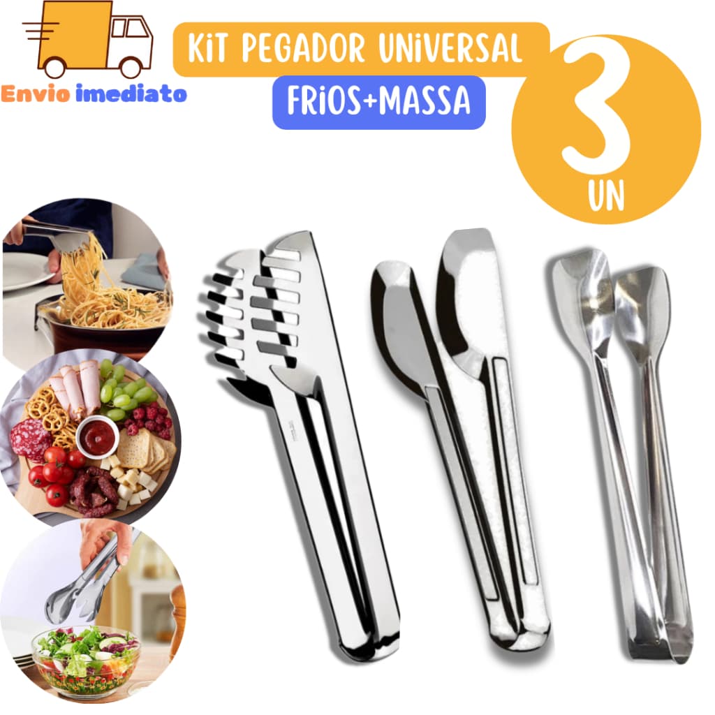 Kit 3 Pegador Universal Pegador de Massas e Pegador de Frios Em Aço Inox Para Cozinha e Restaurantes