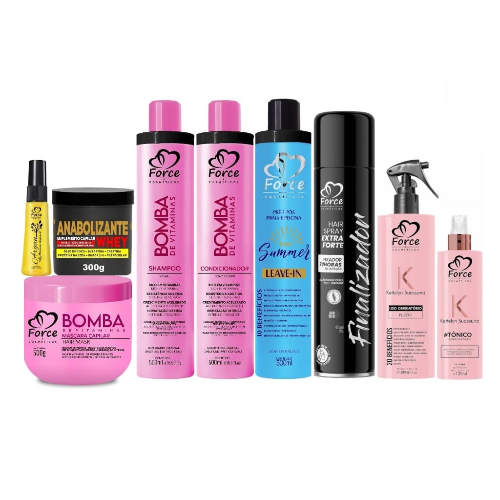Mega Kit Bomba de Vitaminas Force Cosméticos – Crescimento, Força e Nutrição Intensiva! (9 itens)