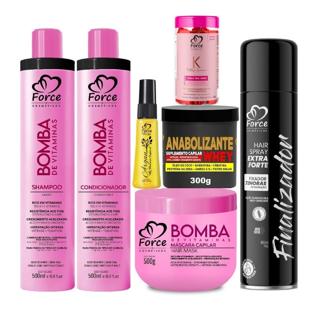 Force Cosméticos Kit Supremo Bomba de Vitaminas – Hidratação e Crescimento (7 Itens)
