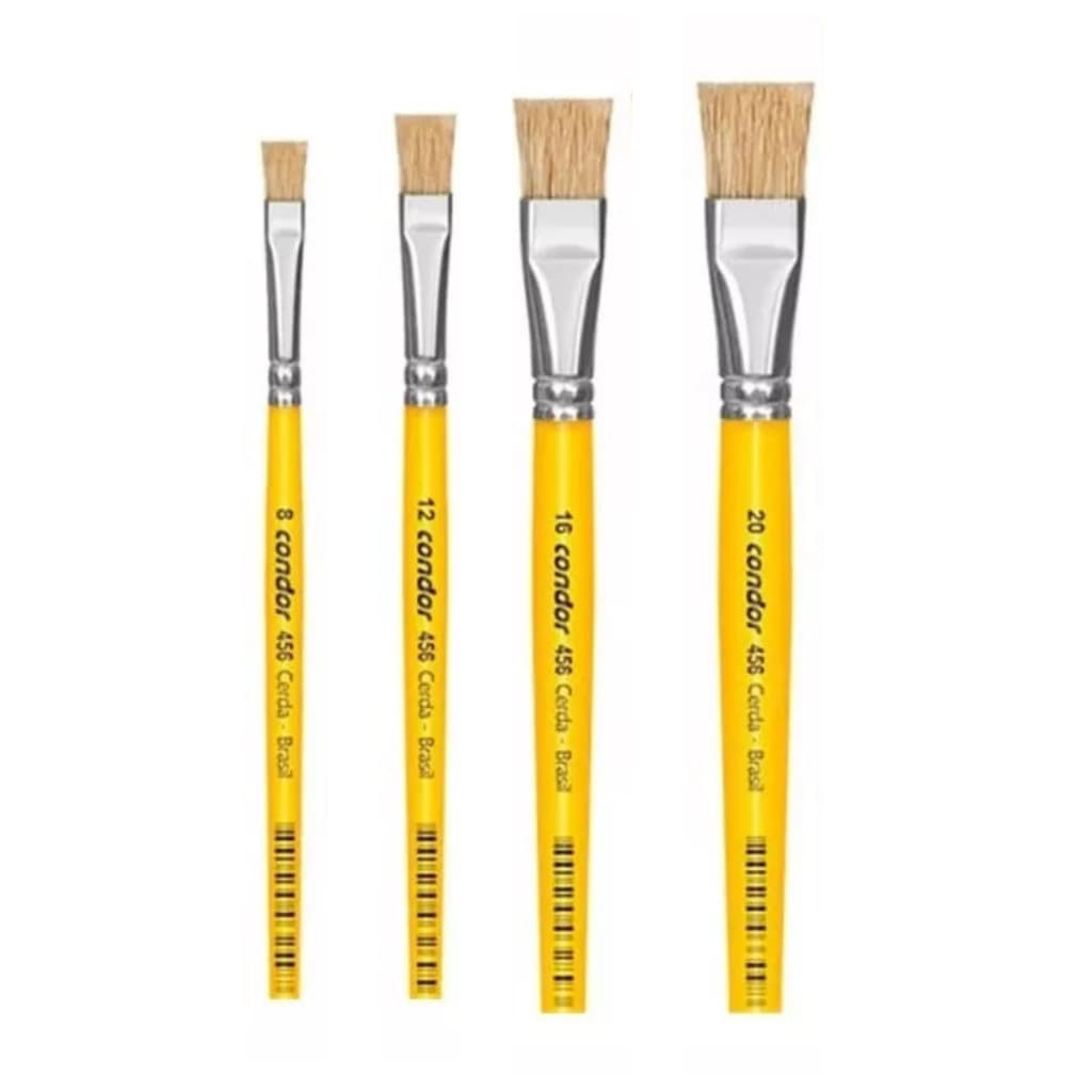 Kit C/4 Pincel Condor Chato 456 (8-12-16-20) Madeira Pintura