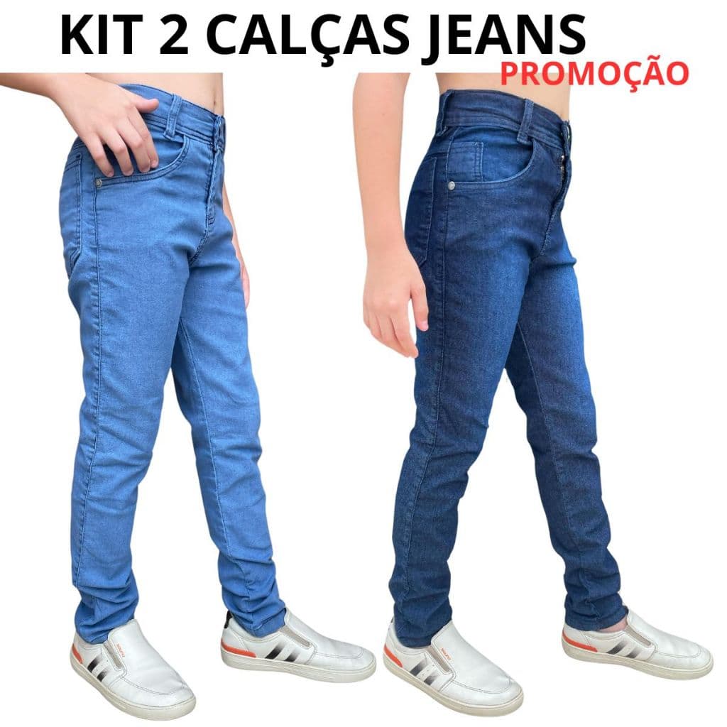 KIT 2 Calça Jeans Masculina  Premium Meninos Infantil Juvenil Com Lycra 8 ao 16 anos