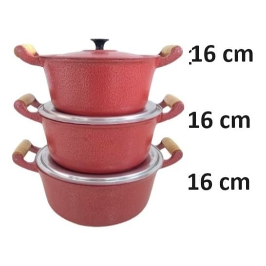 Jogo de panelas 3 Caçarolas Alumínio Batido Vermelha ou Preta Craqueada  Panela Minas Caçarolas Utensílios Domésticos
