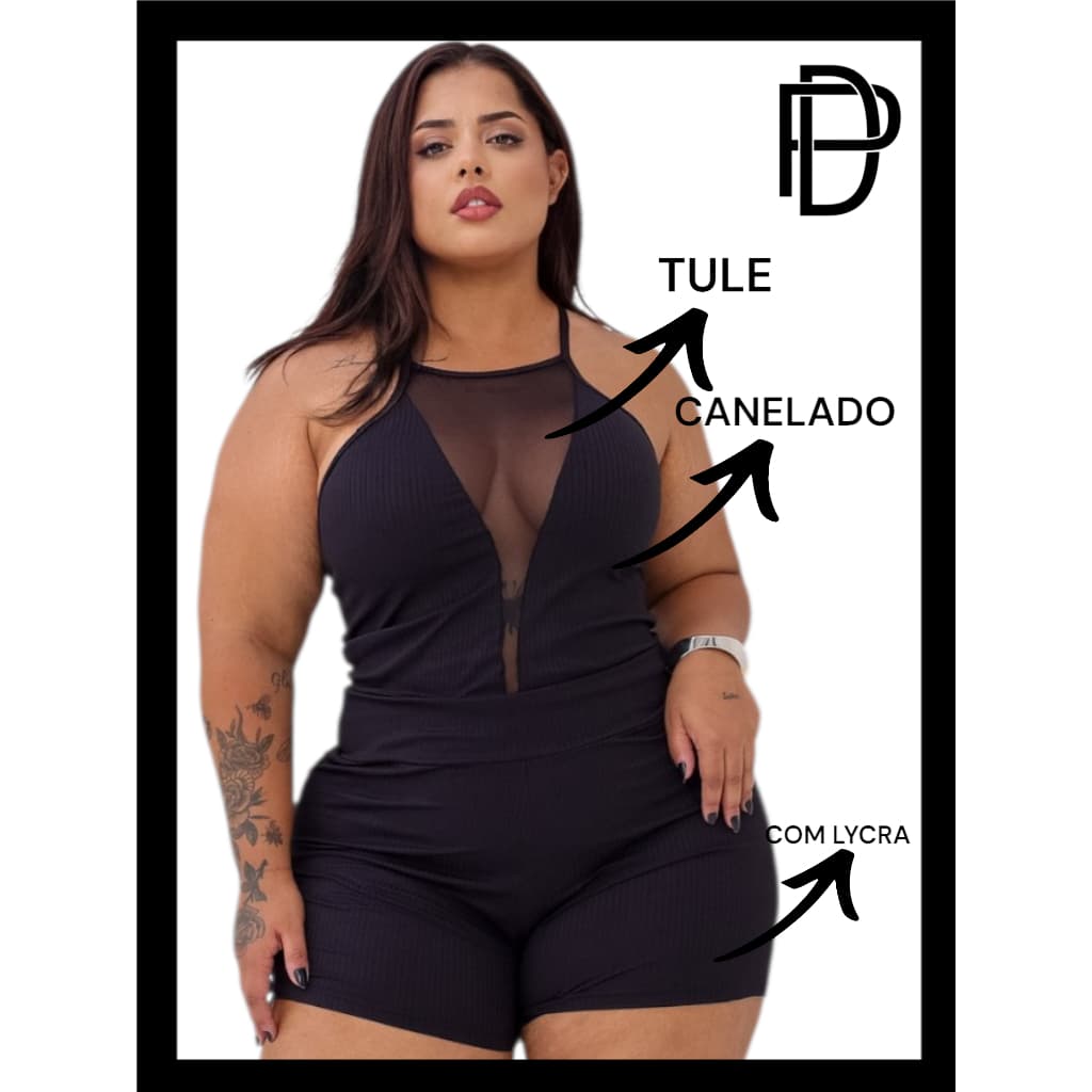 DRAPA PLUS - CONJUNTO CROPPED DECOTE TULE  E SHORT PLUS SIZE