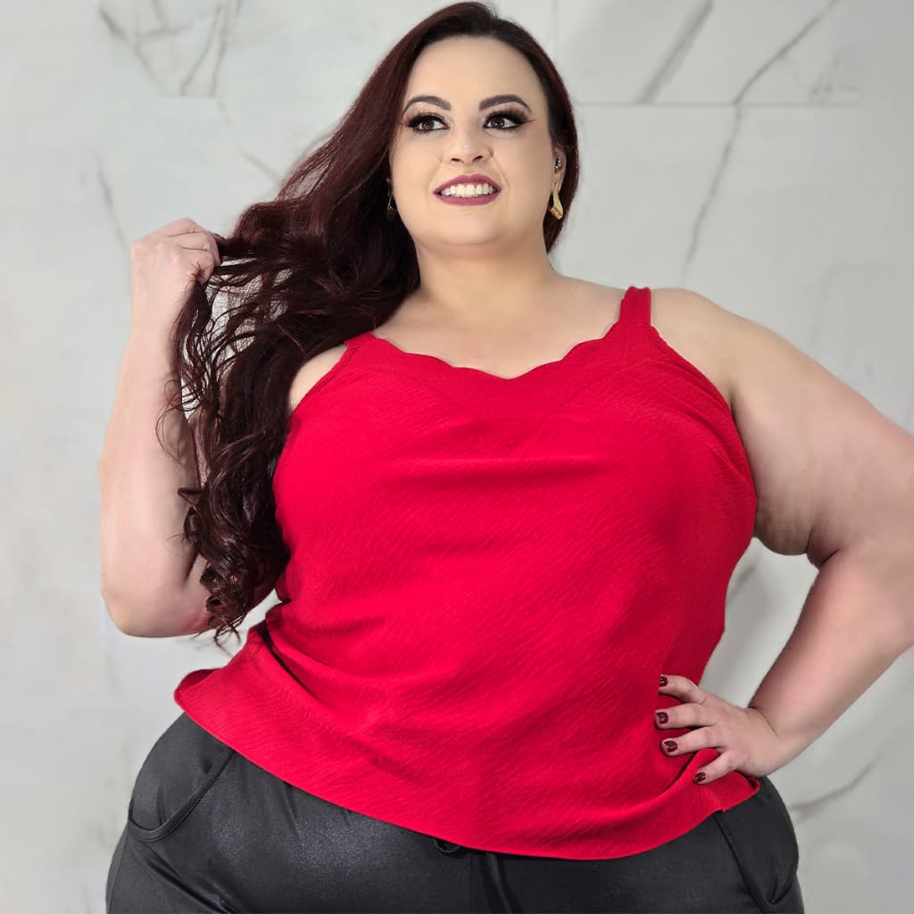 Blusa Regata Plus Size Social Decote Ondulado Trabalho Evangélica Crente Festa