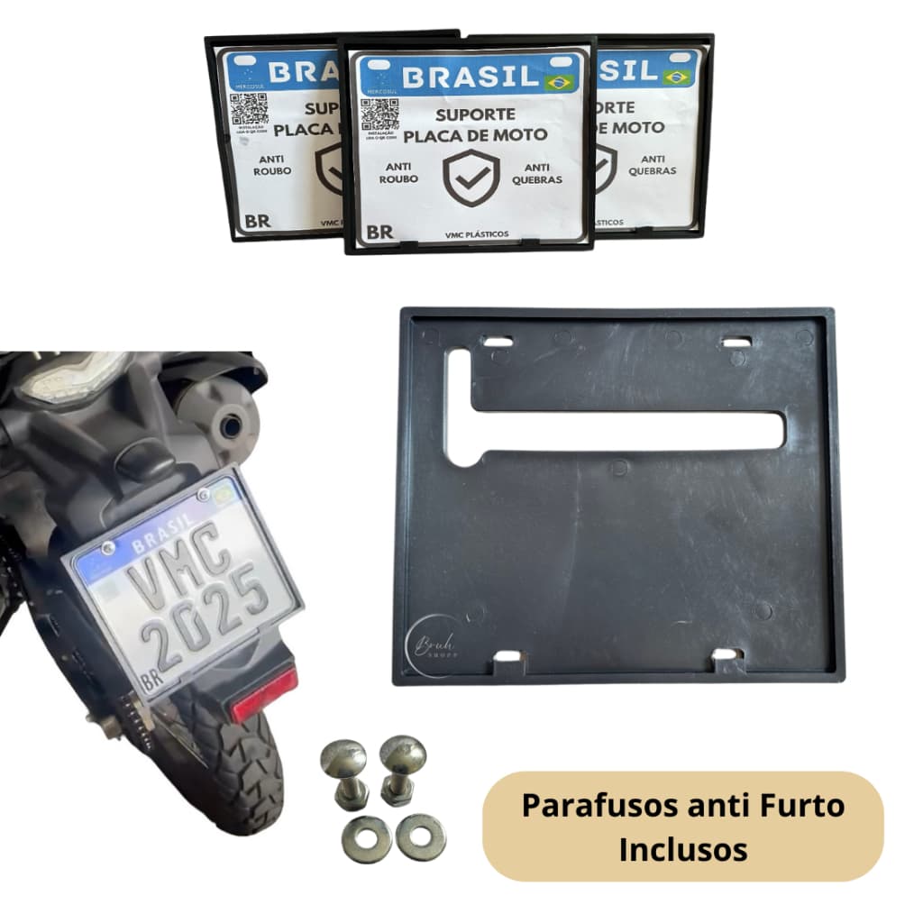 Suporte Protetor para Placa de moto Mercosul Plástico com Parafusos anti roubo anti quebra