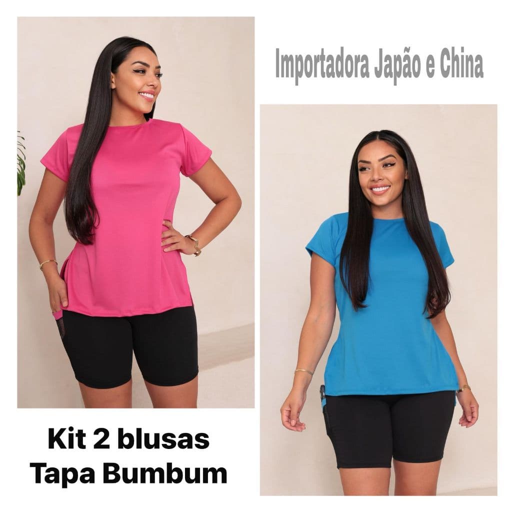 Kit 2 Peças Blusa Feminina Tapa Bumbum helanca Dry Fit Academia Fitness Lisa: