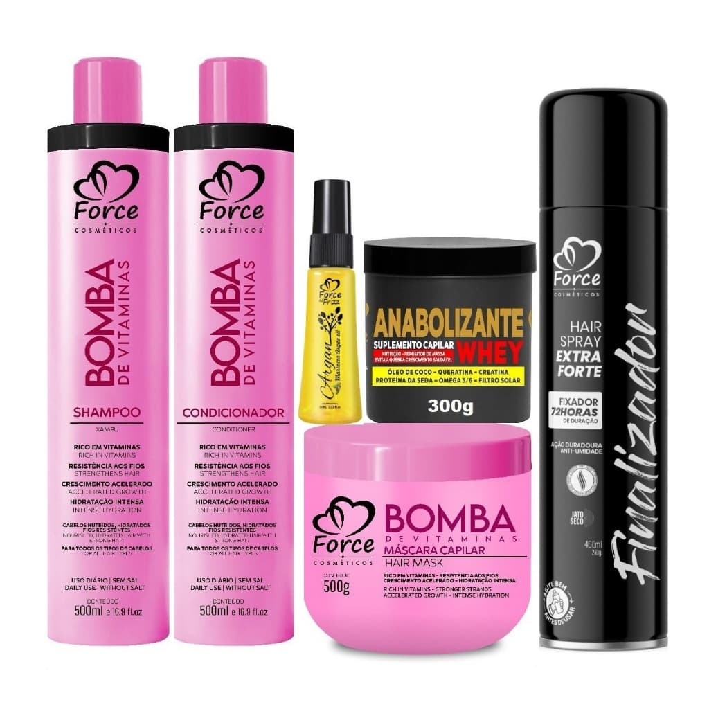 Force Cosméticos Kit Bomba de Vitaminas – Crescimento e Força Máxima  (6 Itens)