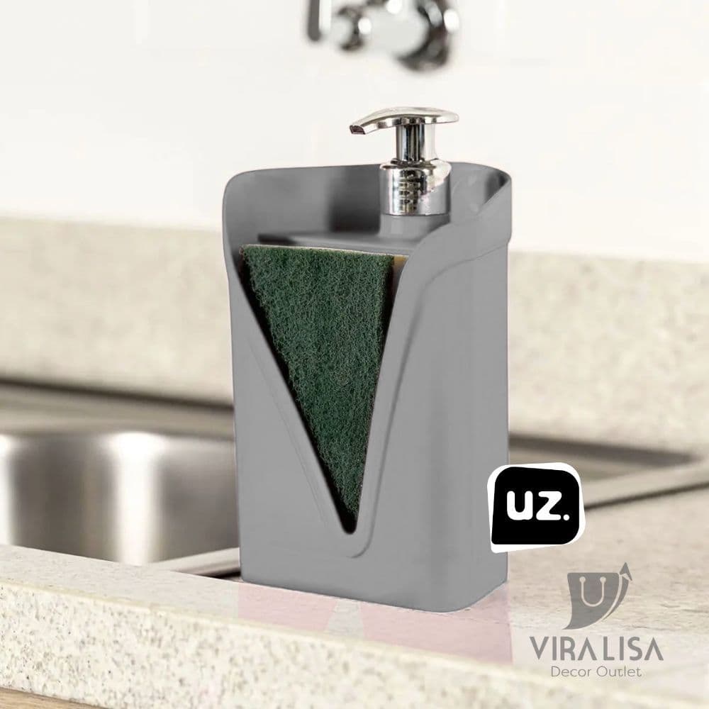 Dispenser Porta Detergente e Suporte Para Esponja 500ml Tampa Click Não Vaza
