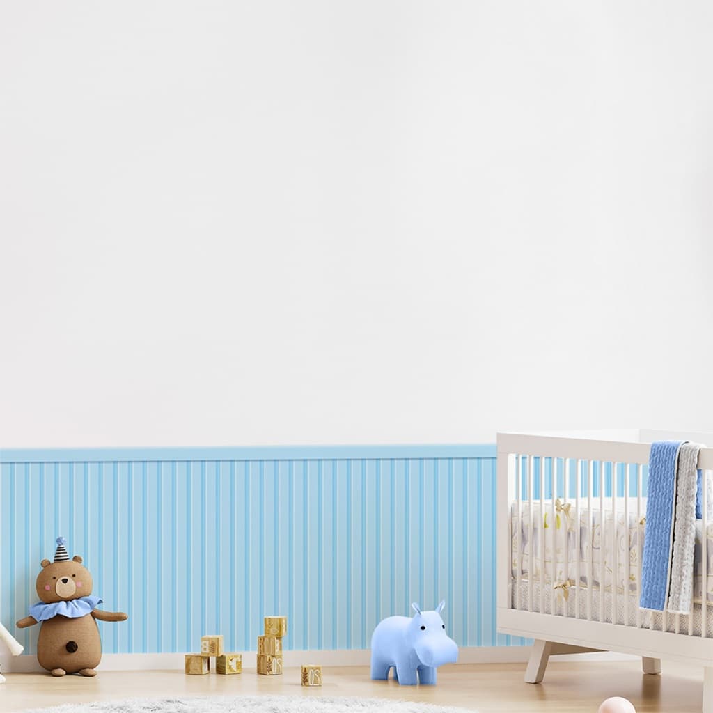 Papel De Parede Adesivo Decorativo Ripado  Azul Autocolante Faixa Meia Parede Quarto Sala