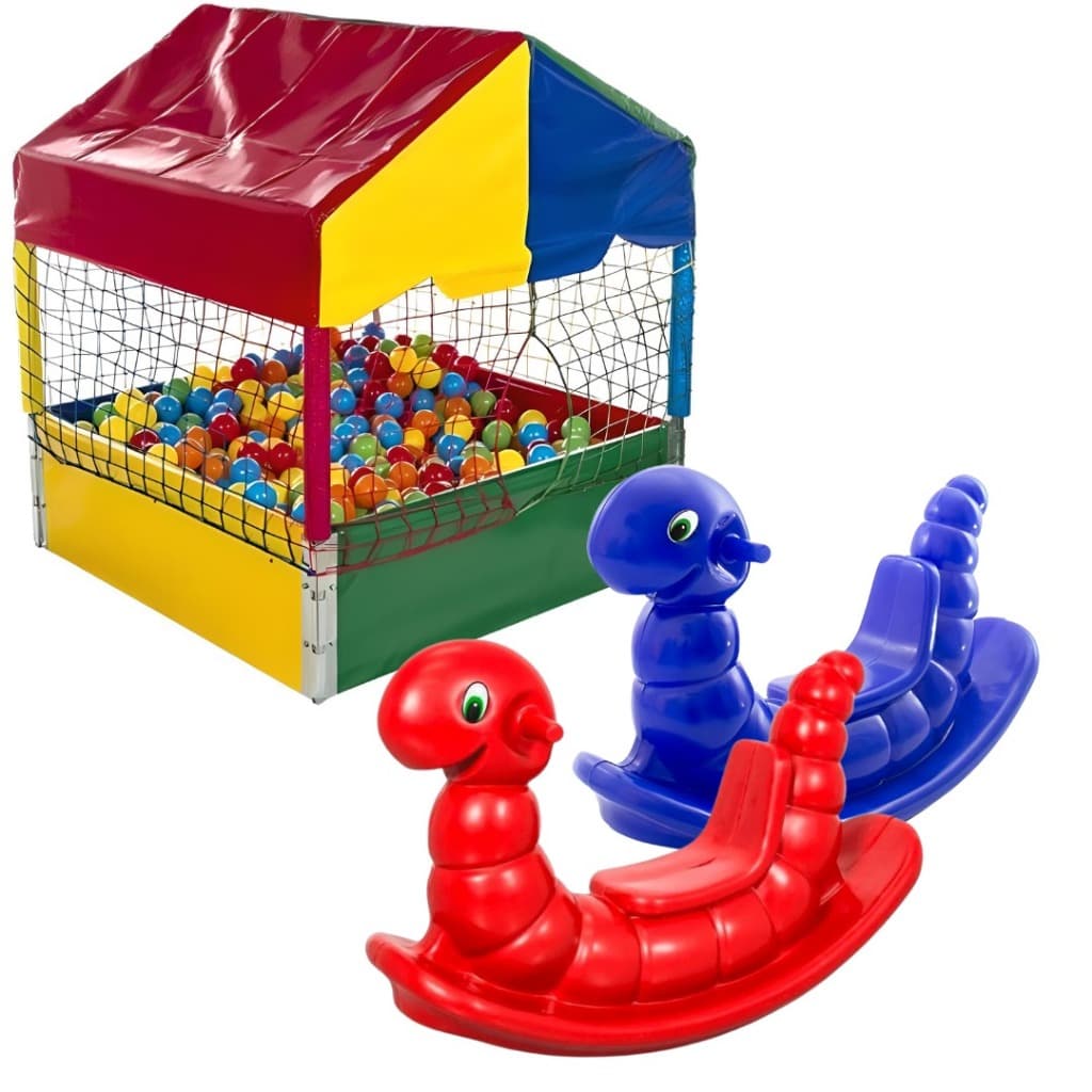 Piscina De Bolinhas Quadrada 1,00m Nacional Premium + 2 Gangorra 1 Lugar Nhoca - Golfetto Brinquedos Educacionais