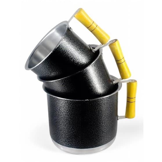 🥇 Kit Jogo 3 Canecos Canecão Leiteira Fervedor Leite Alumínio Cabo em Madeira Cor Preto ou Polido Qualidade Premium ⭐⭐⭐⭐