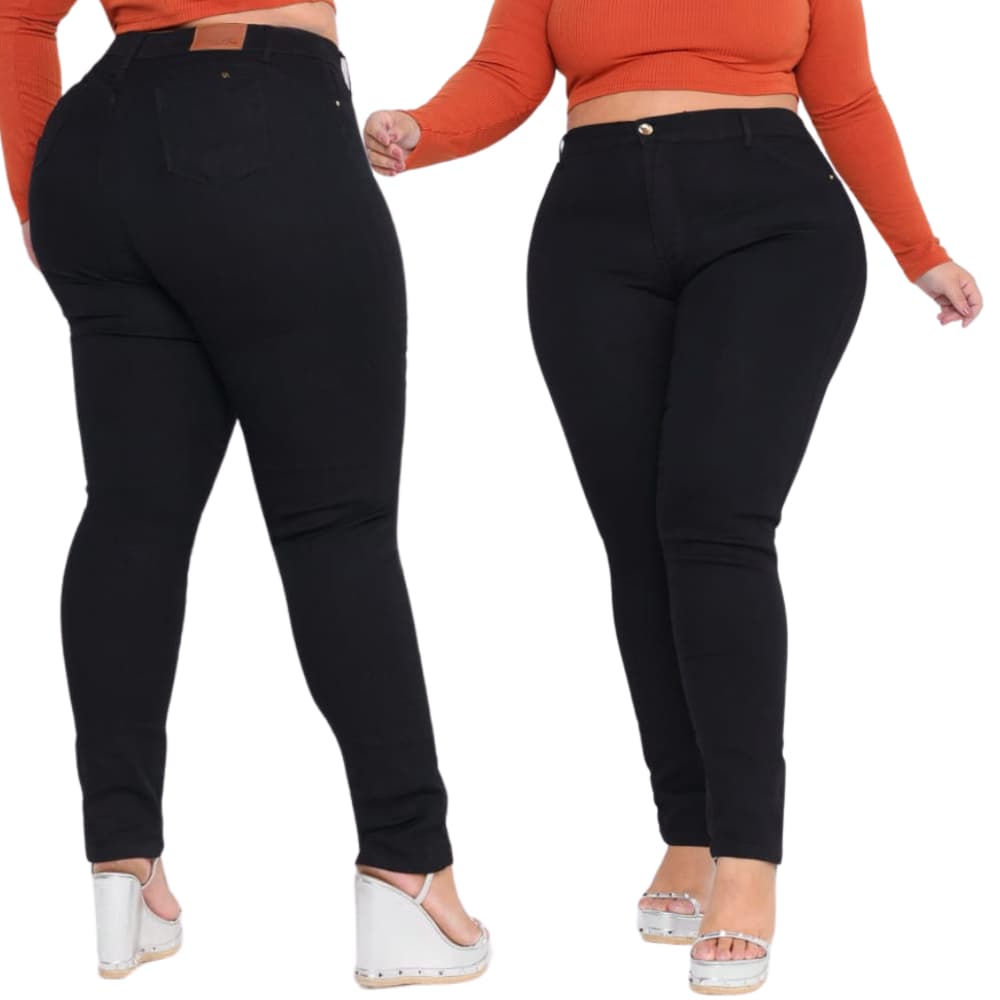 Calça Jeans Skiny  Plus Size Preta Impina Bumbum Modelagem Confortavel
