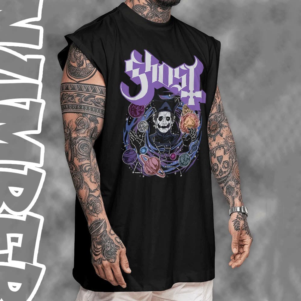 Camiseta regata machao oversized masculino Banda Ghost Retro Hands heavy metal em algodao unissex