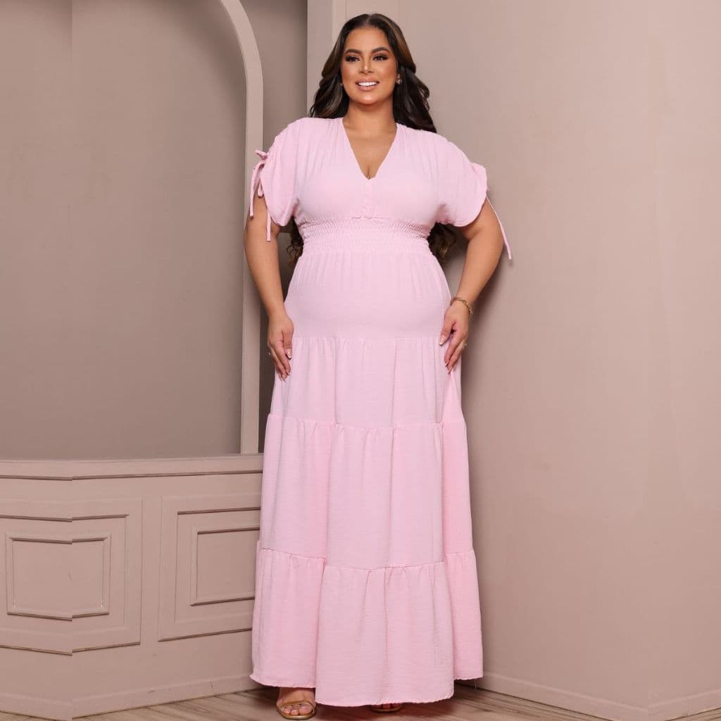 Vestido Longo Feminino Plus Size Elegante Moda Evangélica Luxo Solto