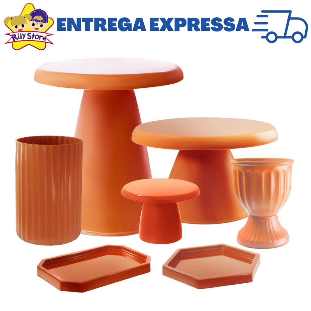 Kit Decorador 1 Boleira Cogumelo 17x20cm e 17x11cm 1 Mini Slim 1 Vaso Romano e 1 Canelado 1 Mini Sextavada e 1 Lapidada