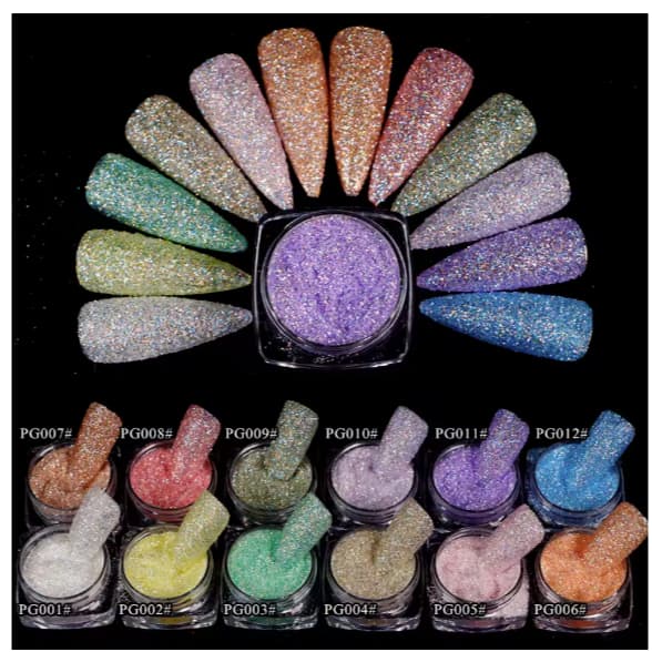 Kit 5 Pó Holográfico Cromo Metalizado Brilho Unhas Cromado Decoração Arte