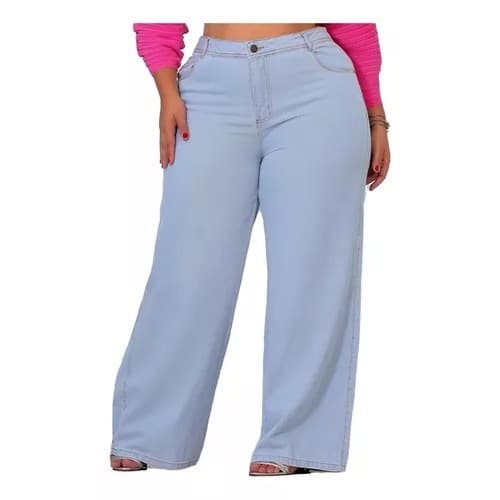 Calça Jeans Feminina Wide Leg Plus Size Retrô moda Blogueira