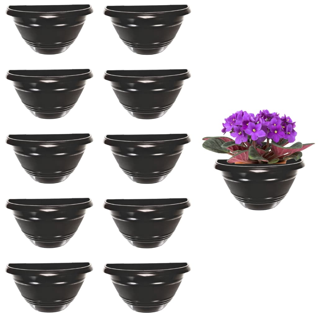 Kit 10 Vasos de Parede Pequeno 450 ml Preto Plastico Meia Lua Flores Plantas Decoração Vertical