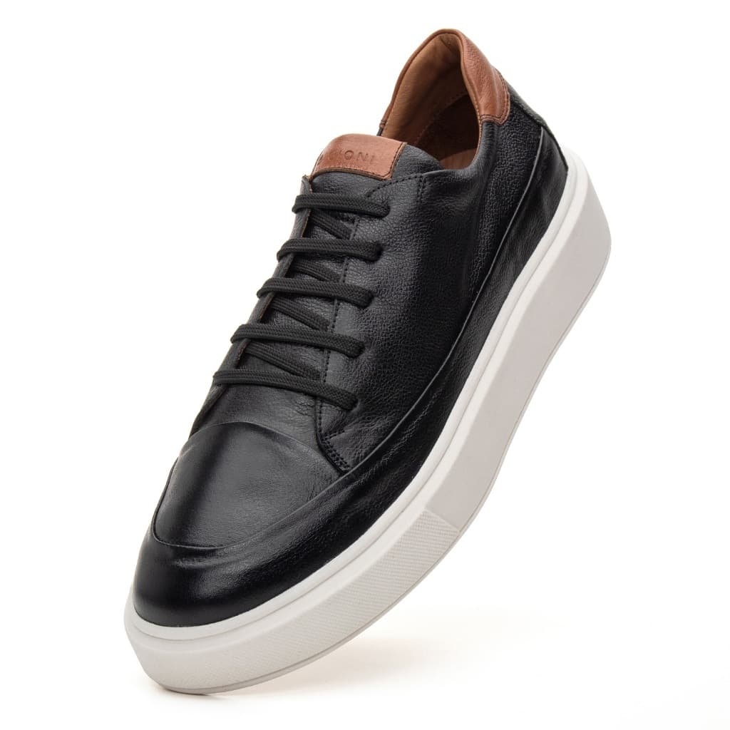 Tênis Masculino Casual Confortável em Couro Legítimo Sola Alta Elegante Bigioni