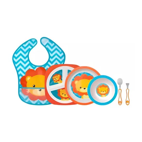 Buba Kit Refeição Infantil 5 peças Prato c/ Divisórias Prato Raso Bowl Talheres e Babador