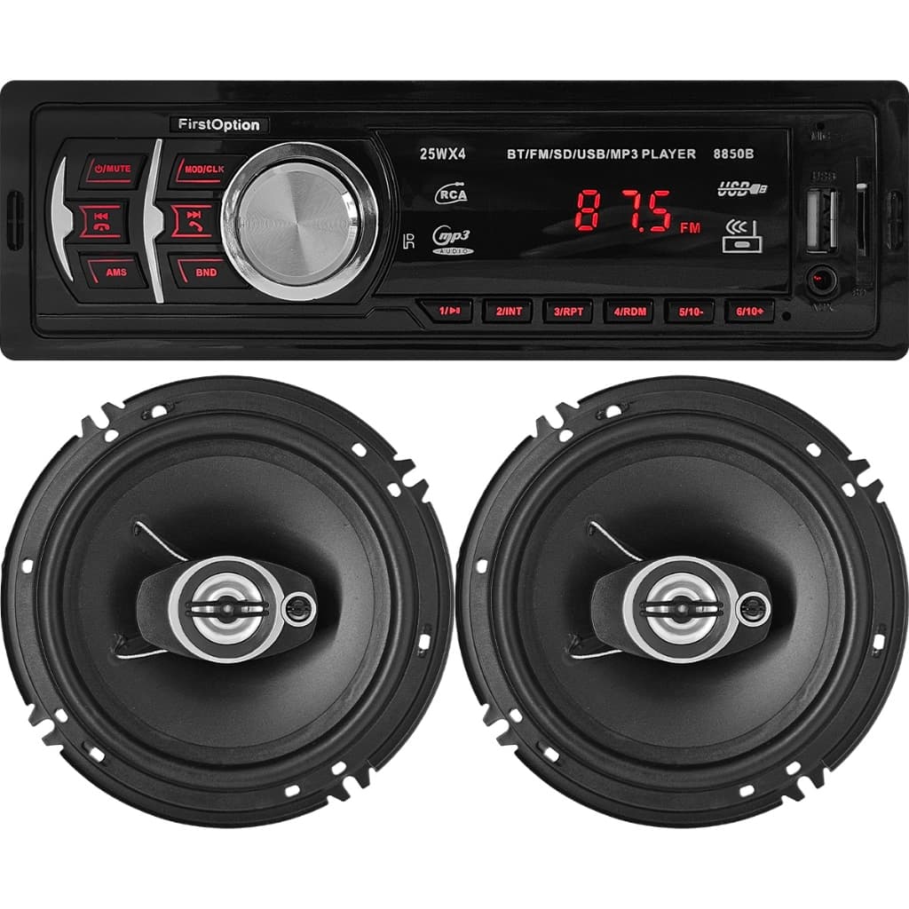 Kit Rádio MP3 Automotivo + 2 Alto-Falantes de 6 Polegadas USB Bluetooth USB Leitor de Cartão SD