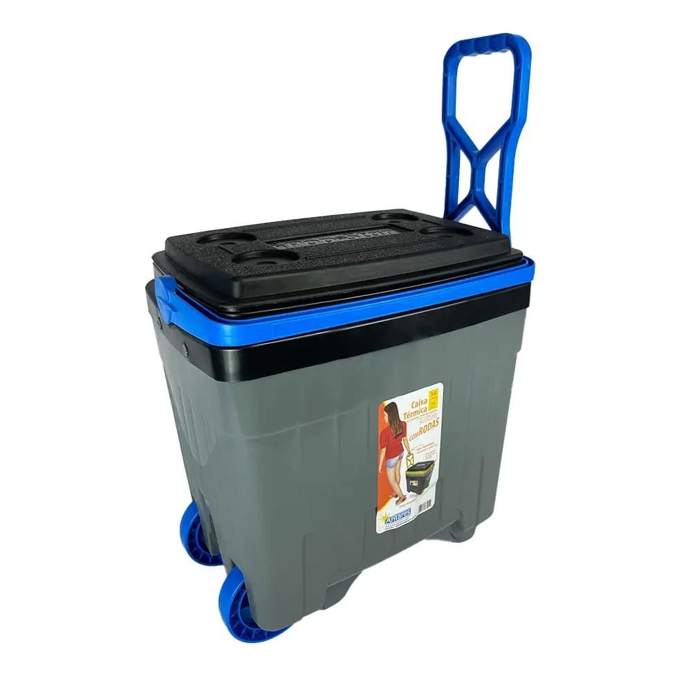 Cooler Termico com Rodinhas 34 Litros Caixa Termica Camping Pesca Praia Super Térmica Cor Sortida
