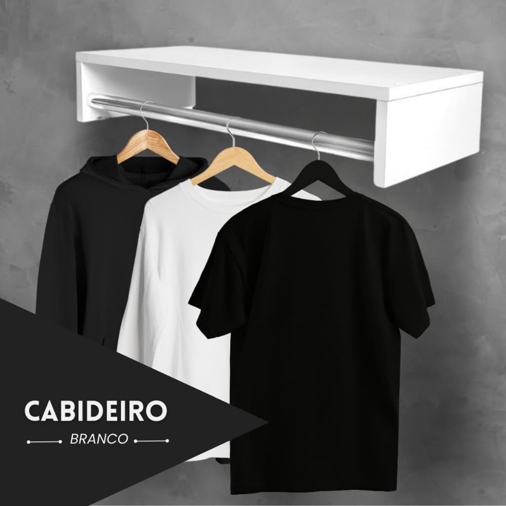 Arara De Roupas 60 cm Cabideiro Branco Preto Pendurador de Roupas Suspenso