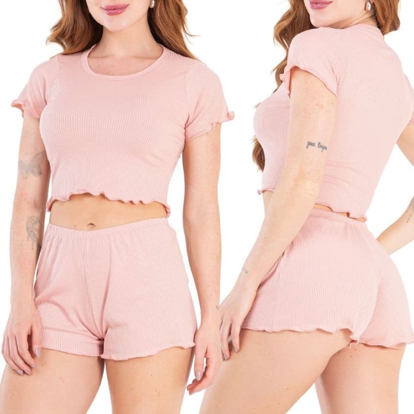 Baby Doll Curto Blusinha Canelada Ribana Amora