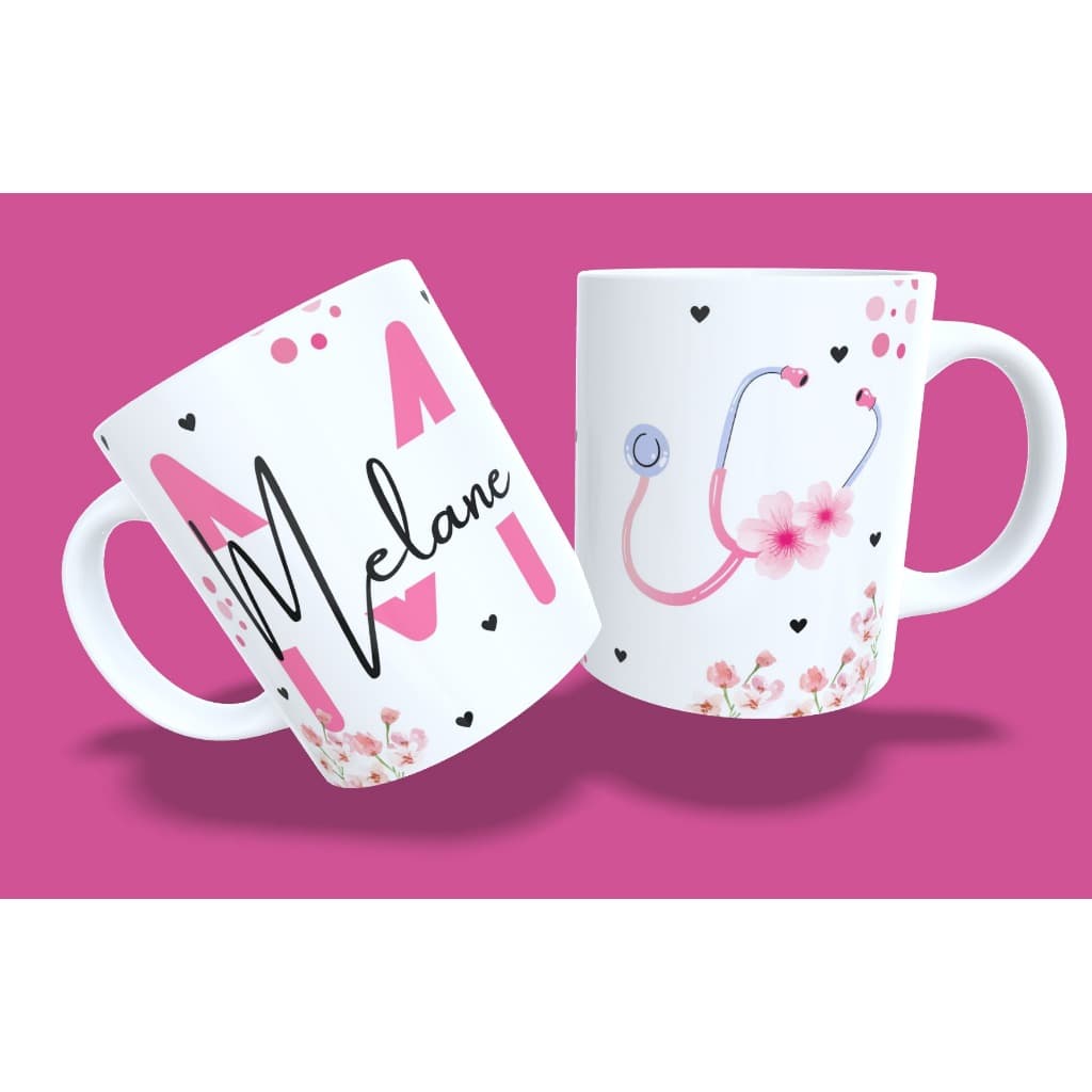 Canecas Personalizadas Alfabeto e Nome - Tema Enfermagem
