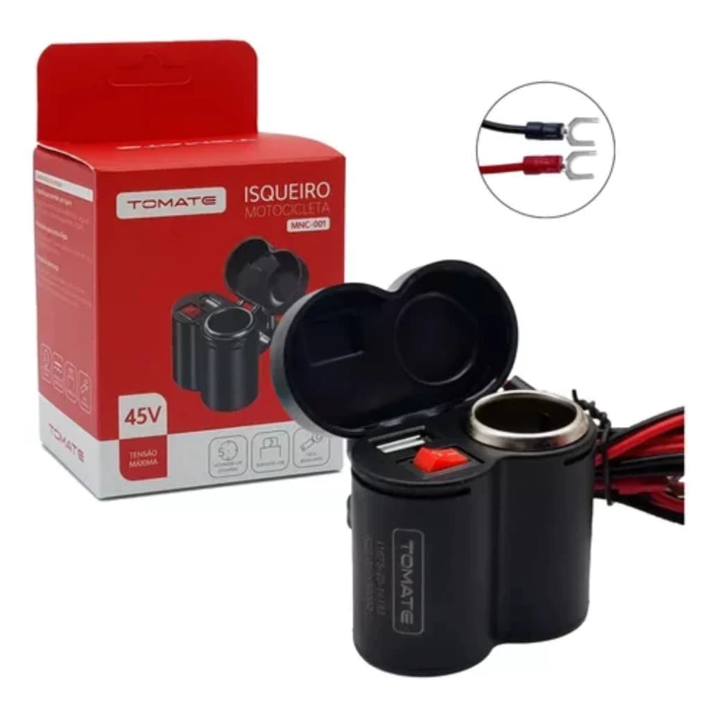 Tomada 45V Usb Carregador Universal Para Moto Isqueiro Acendedor Prova Água Tomate Mnc-001