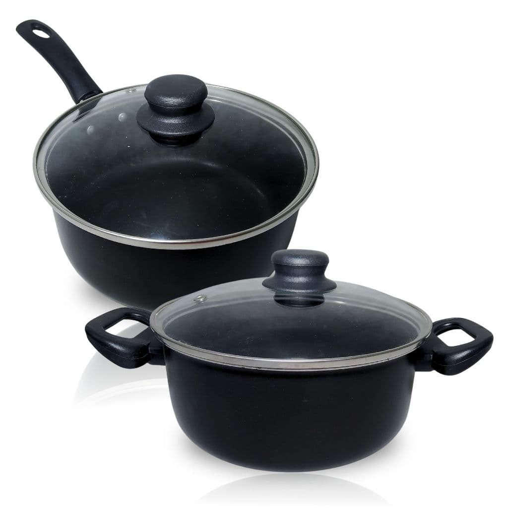 Conjunto 2 Panelas Antiaderente Kit Caçarola Teflon Tampa Vidro 16 e 18