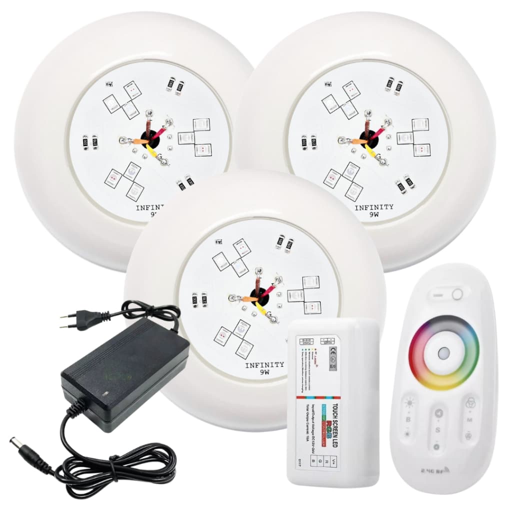 Kit Iluminação Piscina 03 Super Led ABS 9W RGB + Comando e Fonte