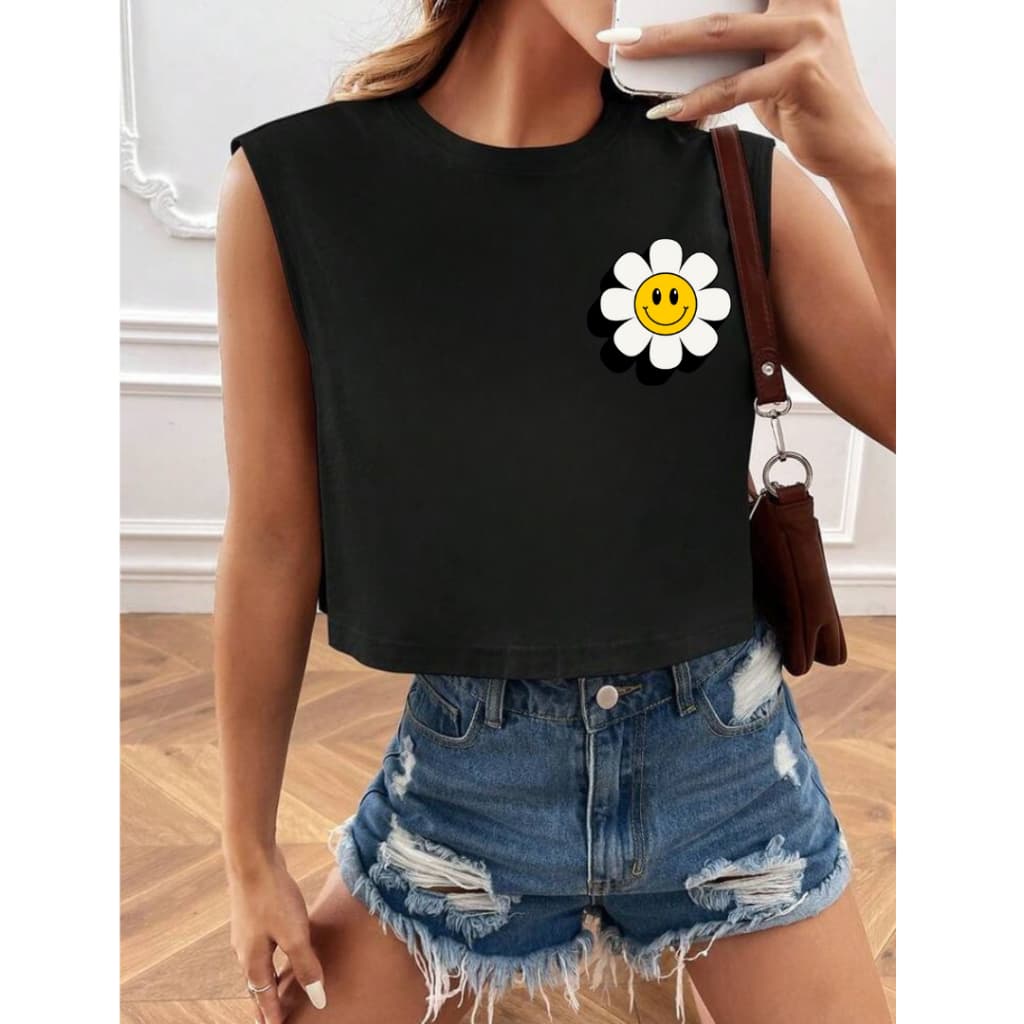 Blusinha Cropped Regata Feminina Flower Malha leve Estilosa Moda Flor Qualidade Garantida Envio Rápido