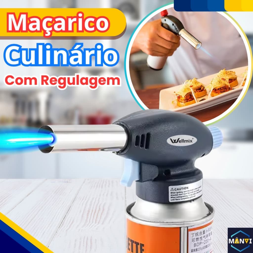 Maçarico Culinário Profissional Automático Recarregável Regulável Multiuso Cozinha e Manutenção