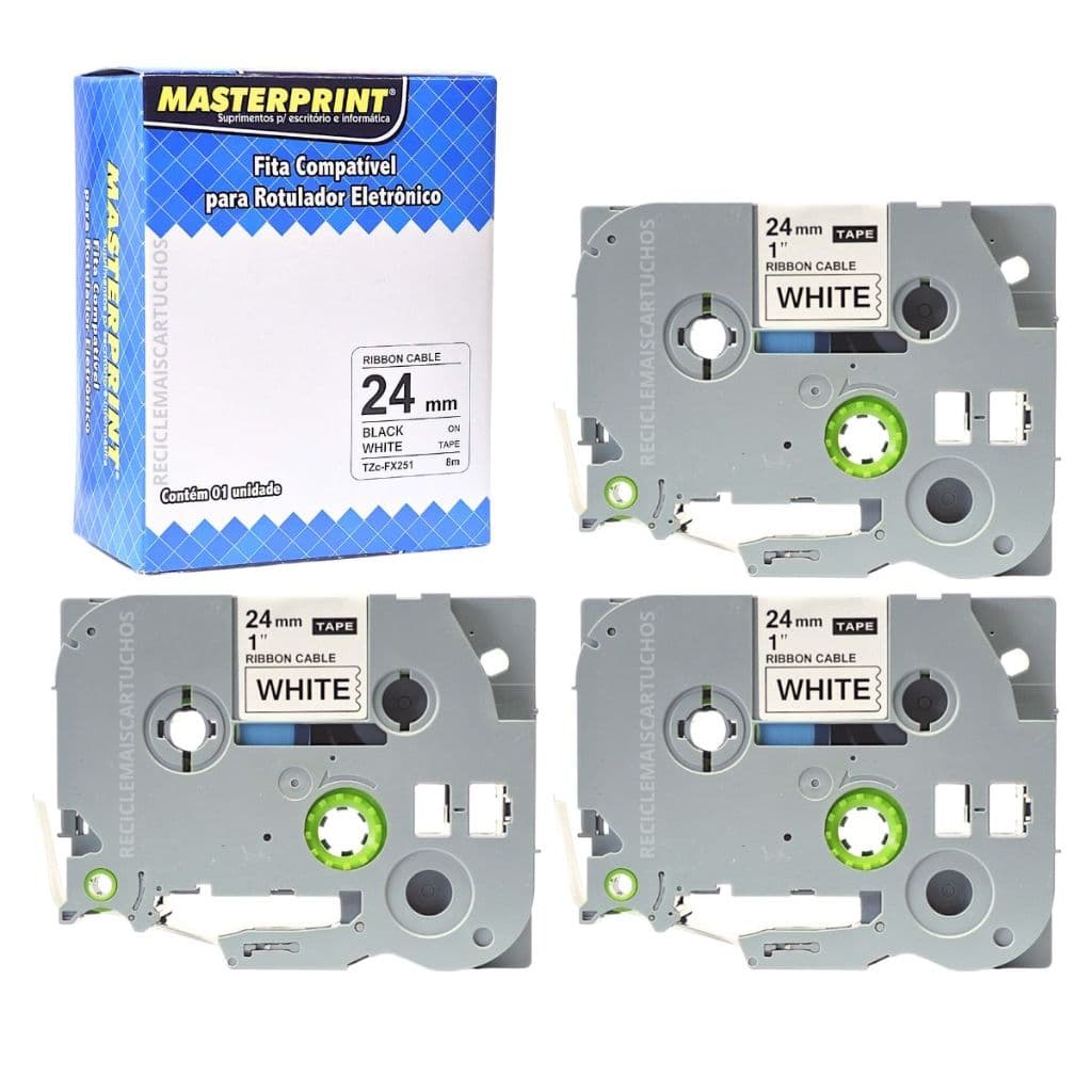 3 Etiqueta Para Rotulador Compatível Tzc-fx251 Tze-fx251 Fx251 Preto No Branco Masterprint