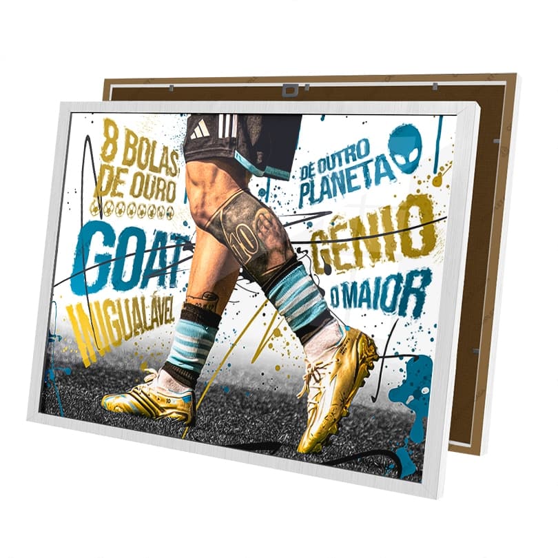 Quadro Arte Messi Chuteira Goat Argentina Copa Moldura Com Vidro