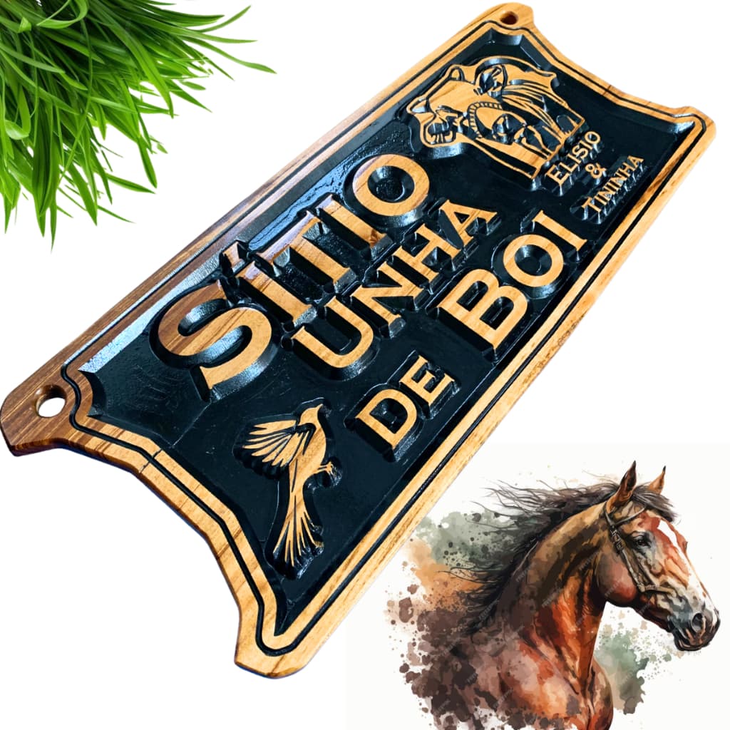 Placa PERSONALIZADA Entalhada Em Madeira Maciça Woodart Sítio Chácara Fazenda - Woodart