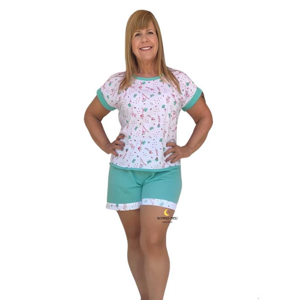 Pijama Feminino Manga Japonesa Short doll Bermudol Senhora