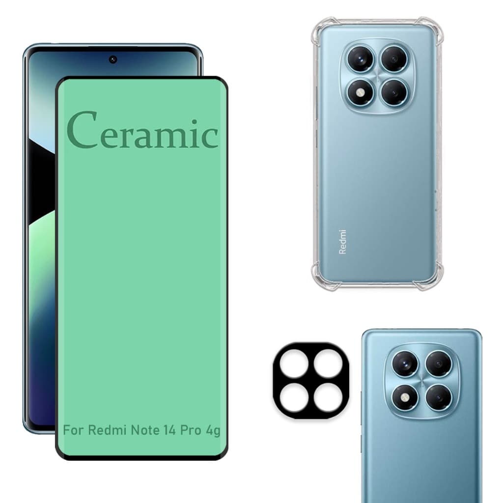 Kit Para Redmi Note 14 Pro 4G | Película de Cerâmica - Capa Anti Shock - Película da Câmera 3D
