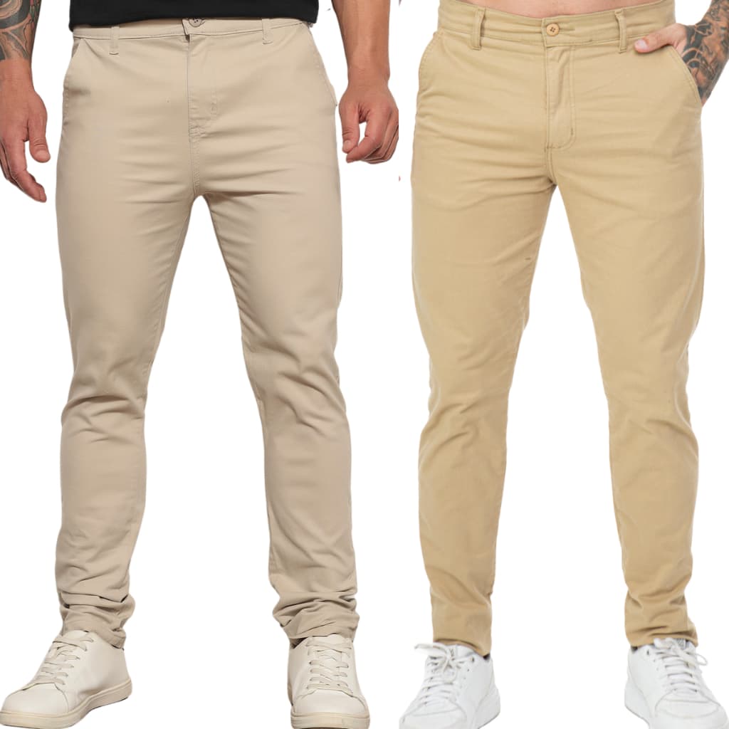 Kit 2 Calças Sarja Chino Top Begeclaro/begeescuro Com Lycra