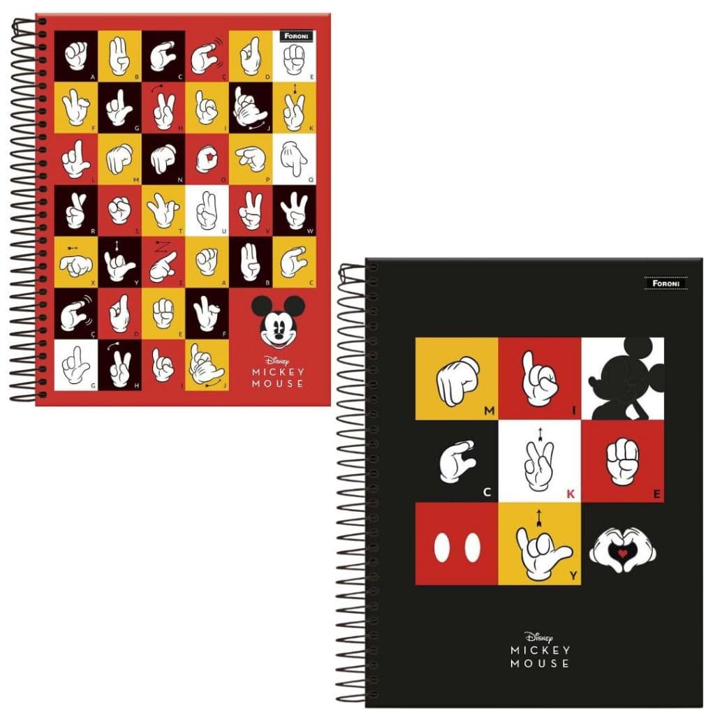 CADERNO COLLEGE CAPA DURA MICKEY MOUSE LIBRAS / 160 FOLHAS / 10 MATÉRIAS / FORONI / MATERIAL ESCOLAR