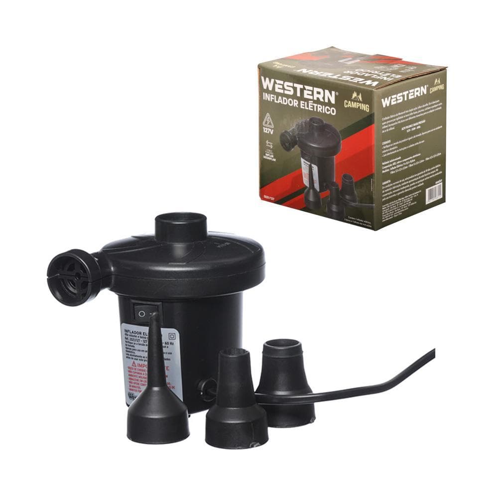 Bomba de Ar Elétrica Marca Western para Encher e Esvaziar Bexigas Colchão Boias Botes ou Inflavéis 127v Westrn Portatil