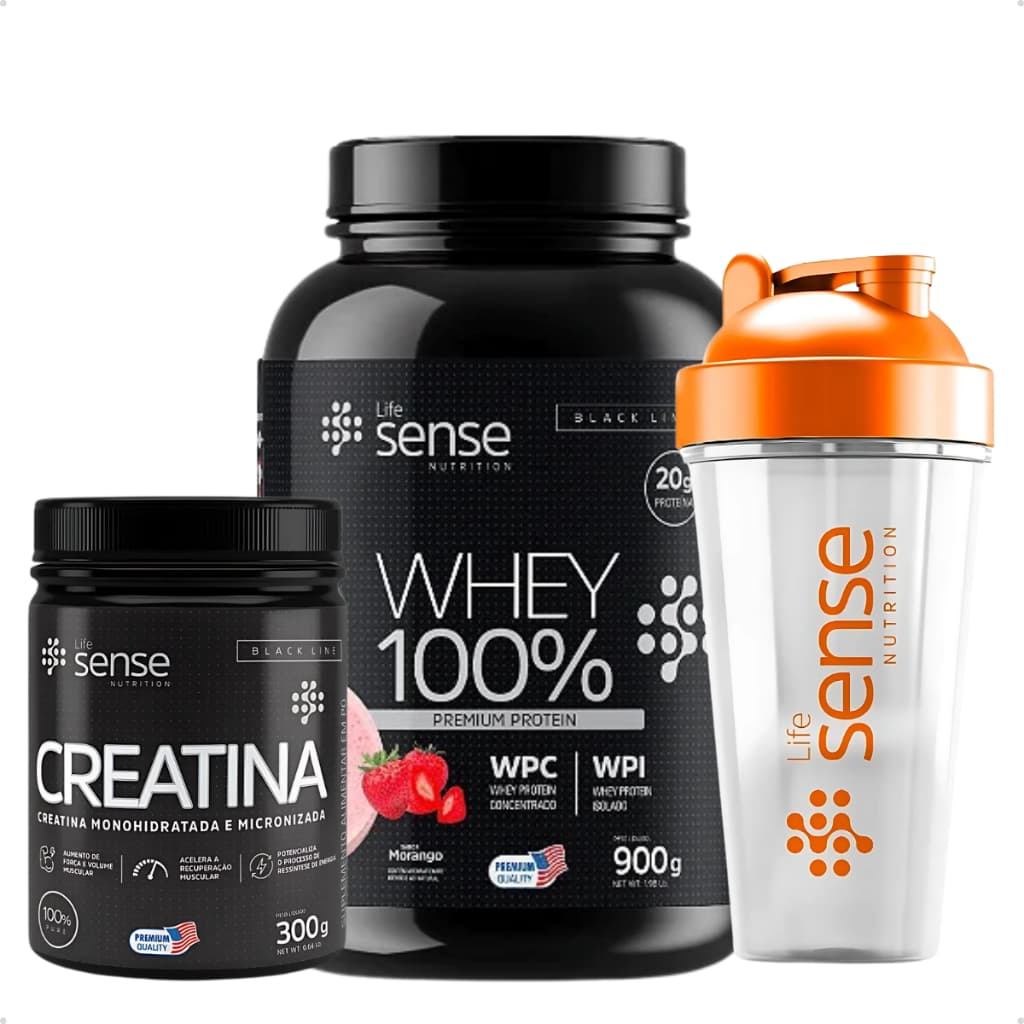 Kit turbo Life Sense Nutrition - Whey 100% concentrado + Creatina 300gr pura + Coqueteleira